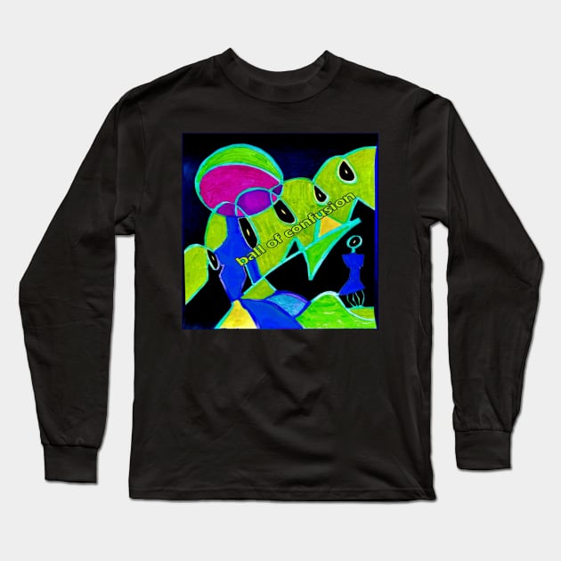 Ball of Confusion in Green Long Sleeve T-Shirt by Sarah Curtiss